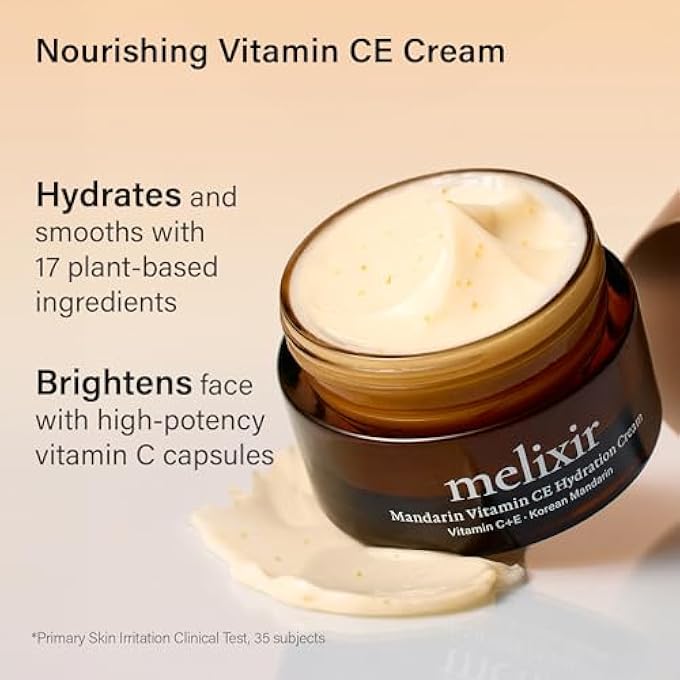 Melixir MANDARIN VITAMIN CE HYDRATION CREAM, NIACINAMIDE & PANTHENOL, VITAMIN CAPSULES FOR SKIN RADIANCE & UNEVEN TONE, DAILY FACE MOISTURIZER FOR DRY AND DULL SKIN, KOREAN SKINCARE (1.0 FL.OZ./30ML) - Image 3
